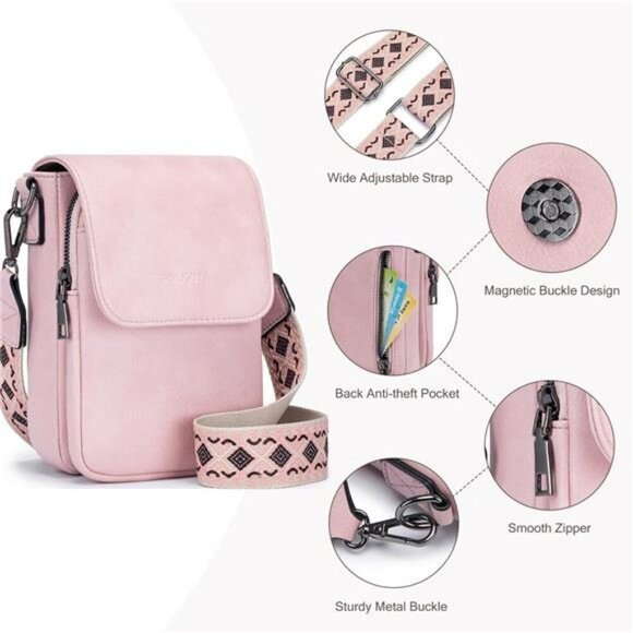 Womens Small Leather Crossbody Cell Phone Purse Wallet Bag with Card Slots - Picture 6 of 7